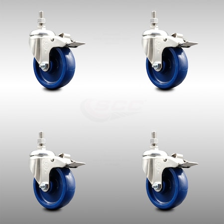 Service Caster 4 Inch 316SS Solid Polyurethane Wheel Swivel 1/2 Inch Stem Caster Set Lock Brake SCC-SS316TSTTL20S414-SPUS-121315-4